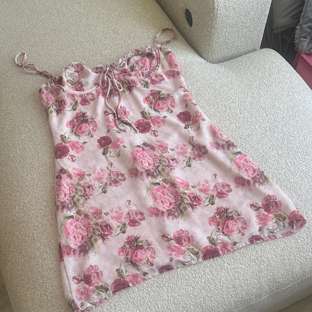 White Fox Boutique Rose Print Mini Dress in Pink and Green